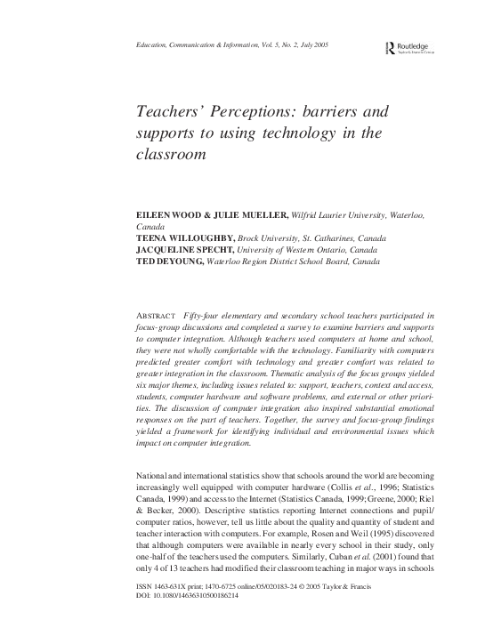 (PDF) Teachers’ Perceptions: barriers and supports to using technology ...