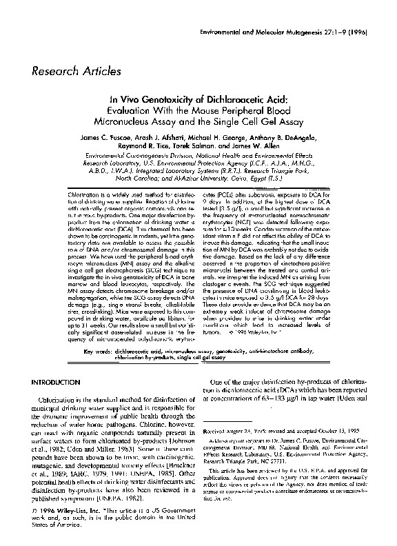 (PDF) In vivo genotoxicity of dichloroacetic acid: Evaluation with the ...