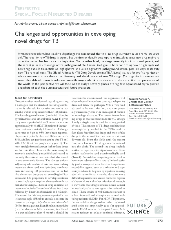 (PDF) Challenges and opportunities in developing novel drugs for TB