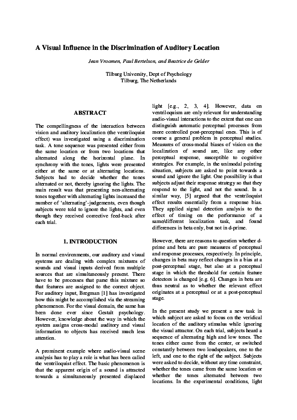 (PDF) A visual influence in the discrimination of auditory location
