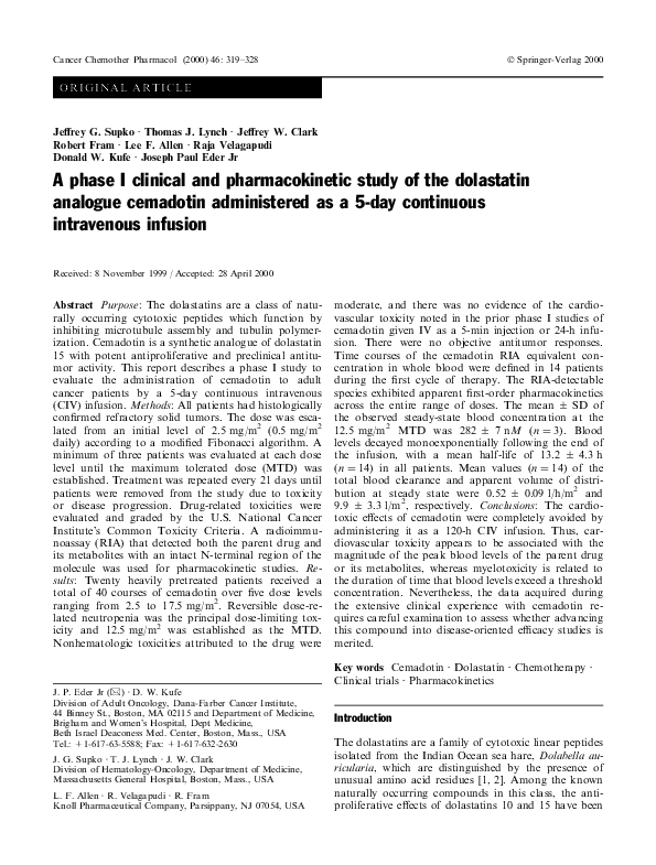 (PDF) A phase I clinical and pharmacokinetic study of the dolastatin ...