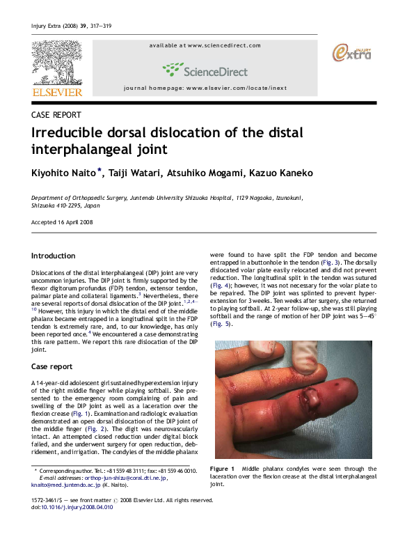 (PDF) Simultaneous dorsal dislocation of the proximal and distal interphalangeal joints in one