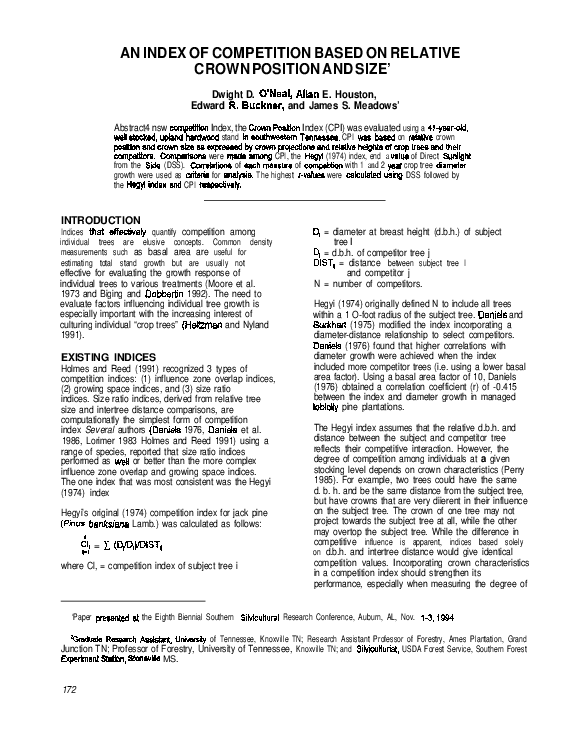 (PDF) AN INDEX OF COMPETITION BASED ON RELATIVE CROWN POSITION AND SIZE