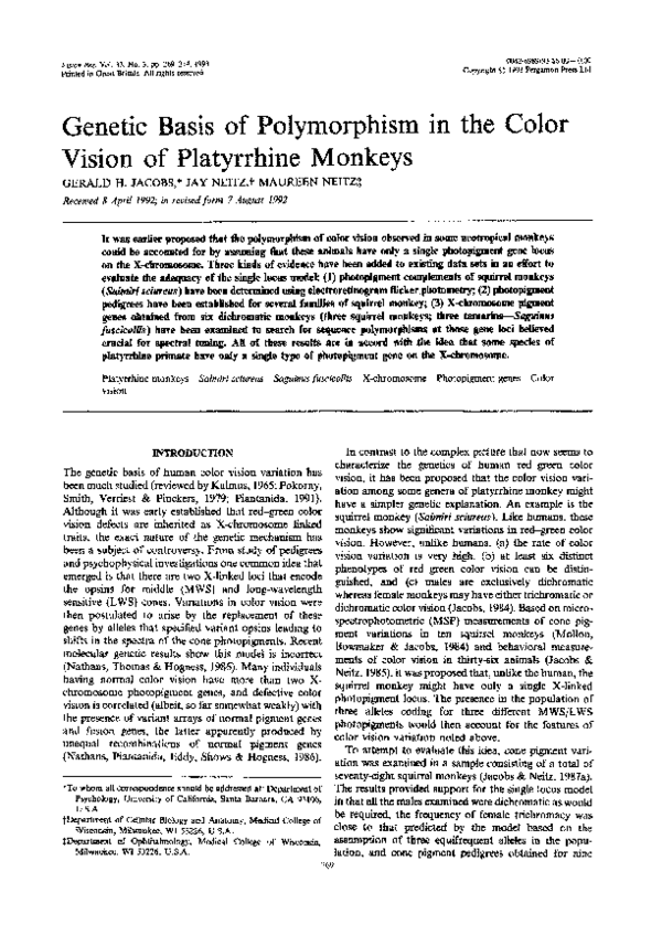 (PDF) Genetic basis of polymorphism in the color vision of platyrrhine ...