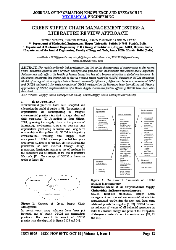 (DOC) Green Supply Chain Management Issues: A Literature Review Approach