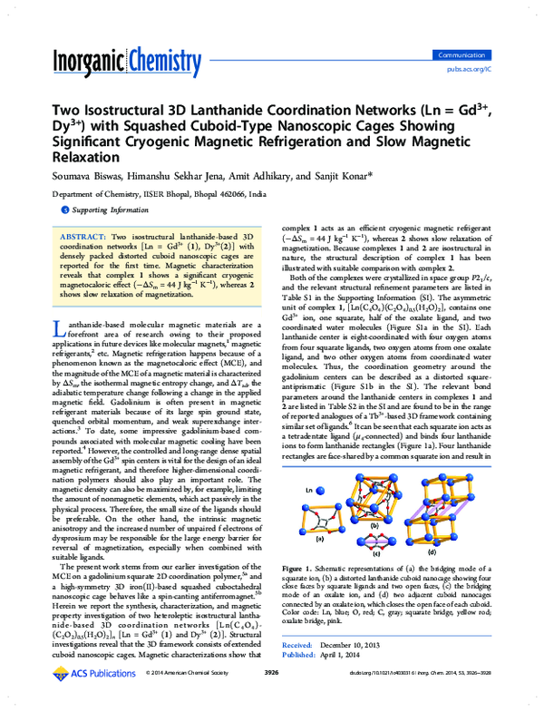 (PDF) Two Isostructural 3D Lanthanide Coordination Networks (Ln = Gd 3 ...