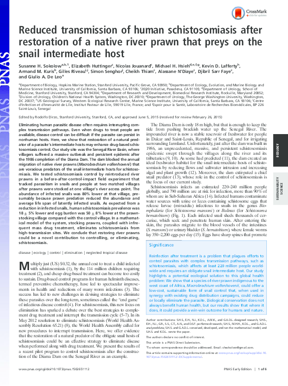 (PDF) Reduced transmission of human schistosomiasis after restoration ...