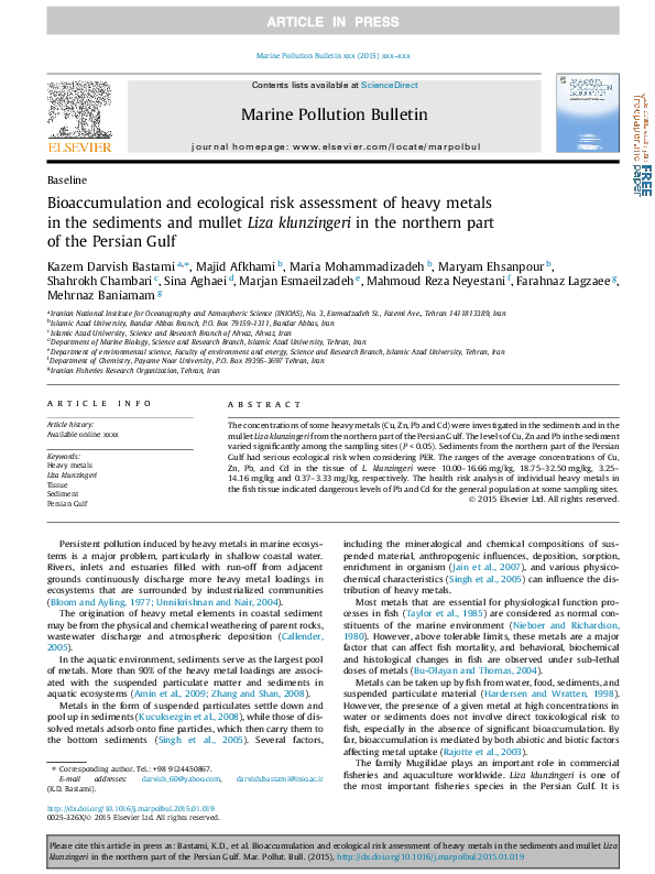 (PDF) Bioaccumulation and ecological risk assessment of heavy metals in ...
