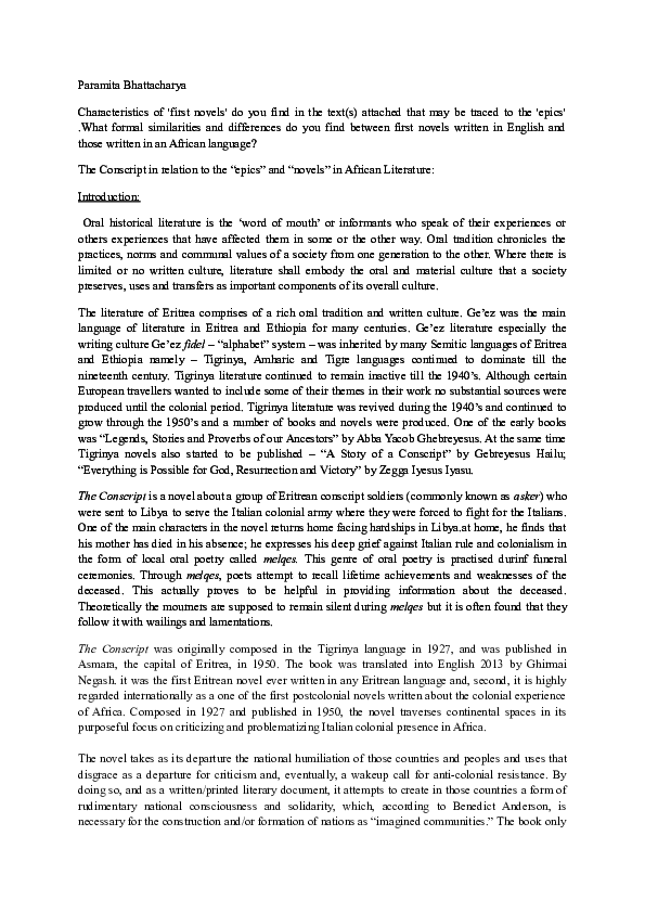 (DOC) The Conscript- interrelation with the 'epics