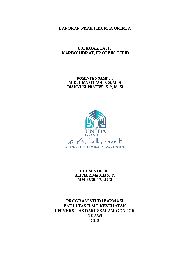 Doc Laporan Praktikum Biokimia Karbohidrat Protein Lipid Alifia Rimadhani Academia Edu