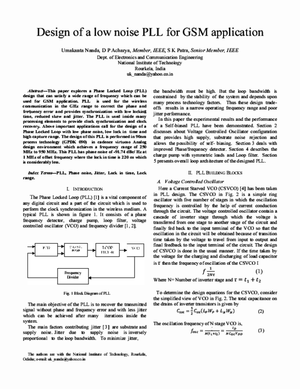 (PDF) Design of a low noise PLL for GSM application