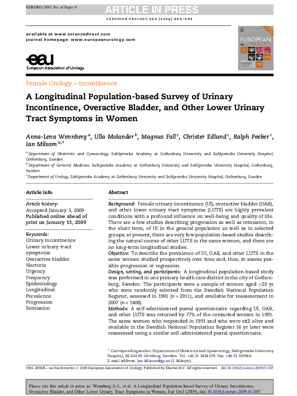 (PDF) Prevalence of lower urinary tract symptoms and overactive bladder ...