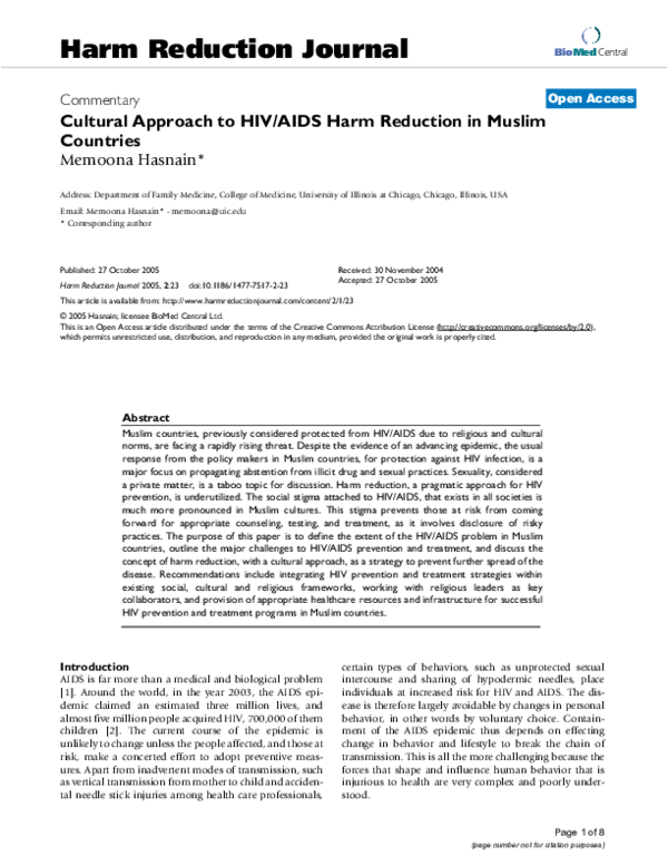 (PDF) Cultural approach to HIV/AIDS harm reduction in Muslim countries