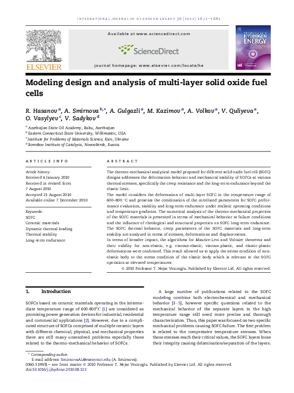 (PDF) Modeling design and analysis of multi-layer solid oxide fuel cells