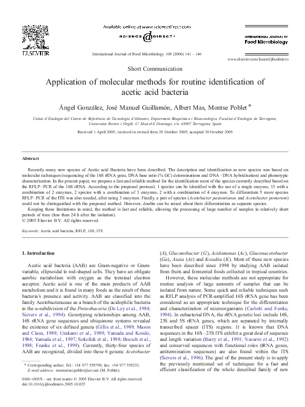 (PDF) Application of molecular methods for routine identification of ...