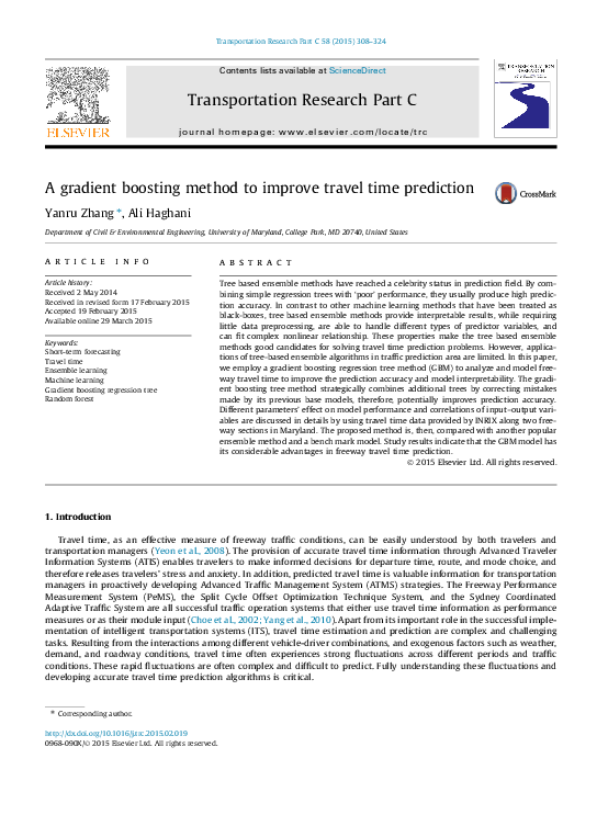 (PDF) A gradient boosting method to improve travel time prediction