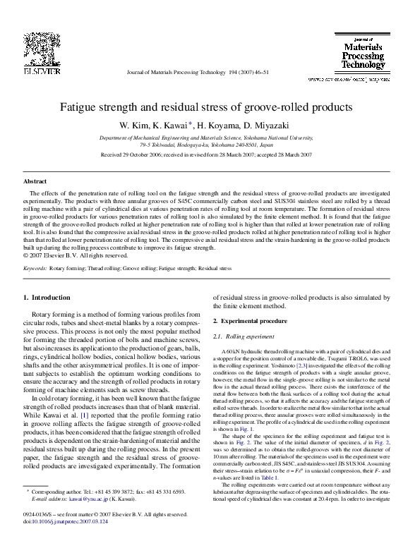 Pdf Fatigue Strength And Residual Stress Of Groove Rolled Products Hemanth Thulasi Academia Edu