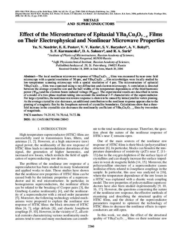 (PDF) Effect of the microstructure of epitaxial YBa2Cu3O7 − x films on ...