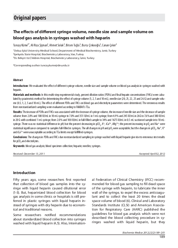 (PDF) The effects of different syringe volume, needle size and sample
