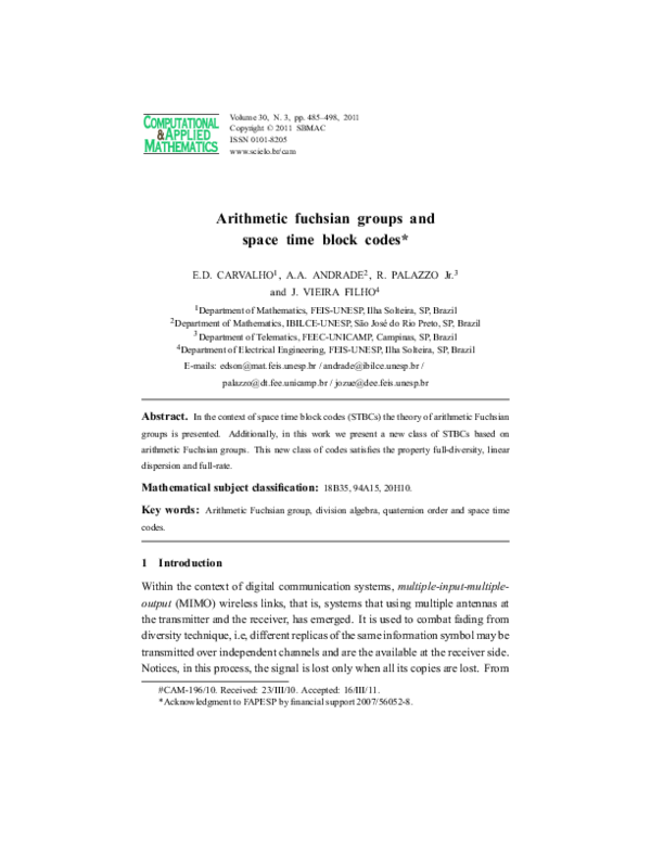(PDF) Arithmetic fuchsian groups and space time block codes Reginaldo