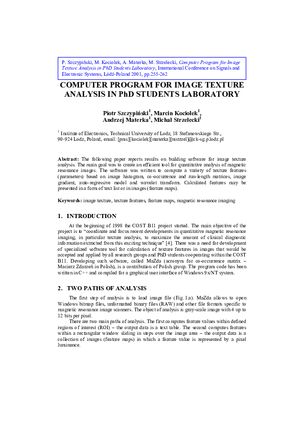 (PDF) Computer program for image texture analysis in PhD students