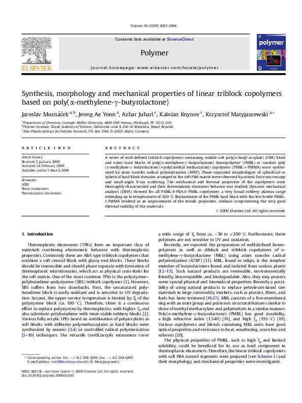 (PDF) Synthesis, morphology and mechanical properties of linear ...