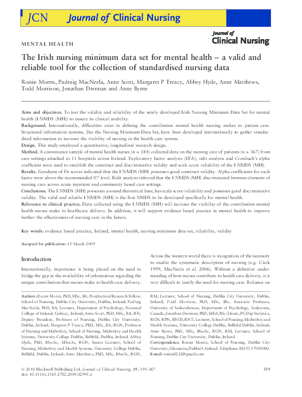 (PDF) The Irish nursing minimum data set for mental health â a valid ...