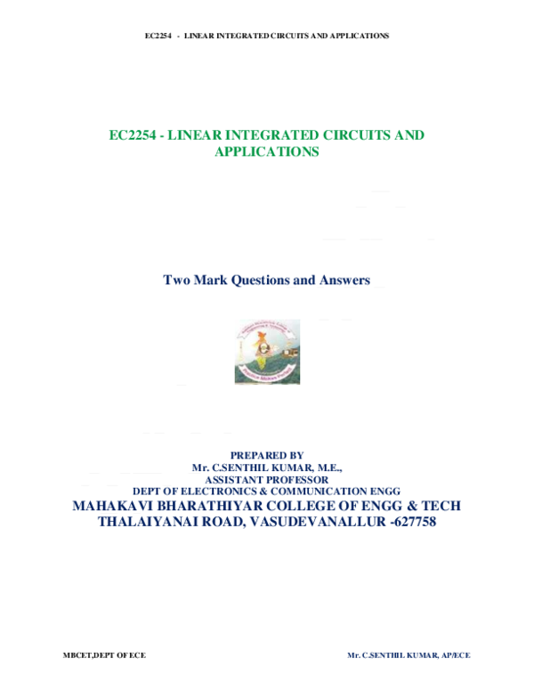 (PDF) EC2254 LINEAR INTEGRATED CIRCUITS madhi.anusha reddy Academia.edu
