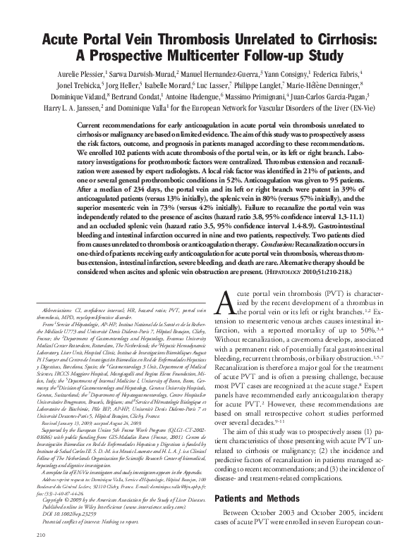 (PDF) Acute portal vein thrombosis unrelated to cirrhosis: A ...
