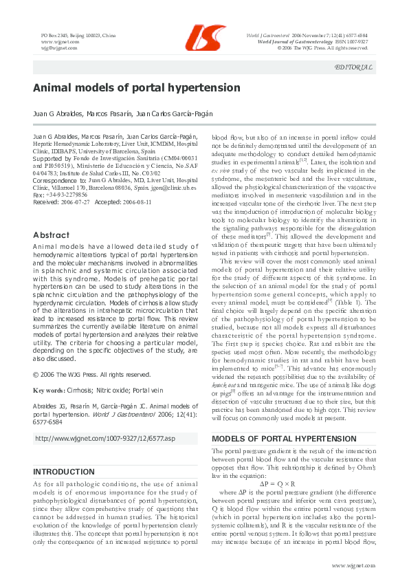 (PDF) Animal models of portal hypertension Juan GarcíaPagán