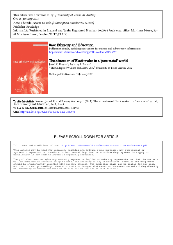 (PDF) The education of Black males in a ‘post‐racial’ world