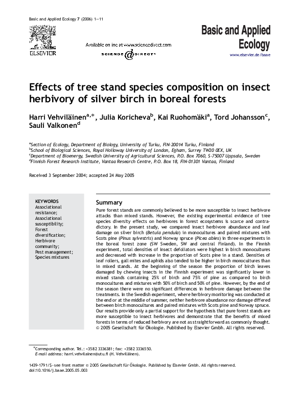 (PDF) Effects of tree stand species composition on insect herbivory of ...