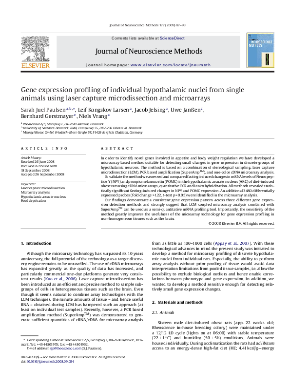 (PDF) Gene expression profiling of individual hypothalamic nuclei from ...