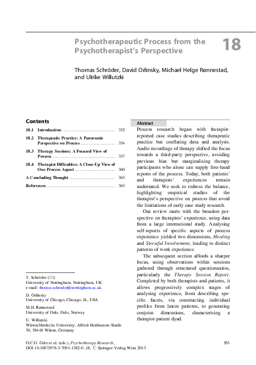 (PDF) Psychotherapeutic Process from the Psychotherapist’s Perspective