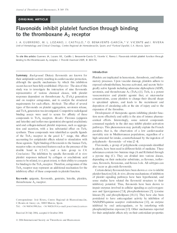 (PDF) Flavonoids inhibit platelet function through binding to the