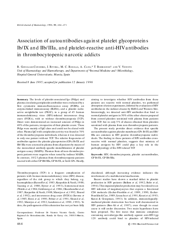 (PDF) Association of autoantibodies against platelet glycoproteins Ib