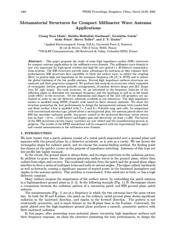 (PDF) Metamaterial Structures for Compact Millimeter Wave Antenna ...