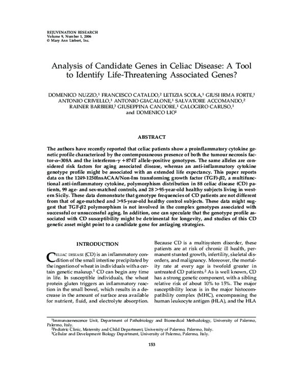 (PDF) Analysis of Candidate Genes in Celiac Disease: A Tool to Identify ...