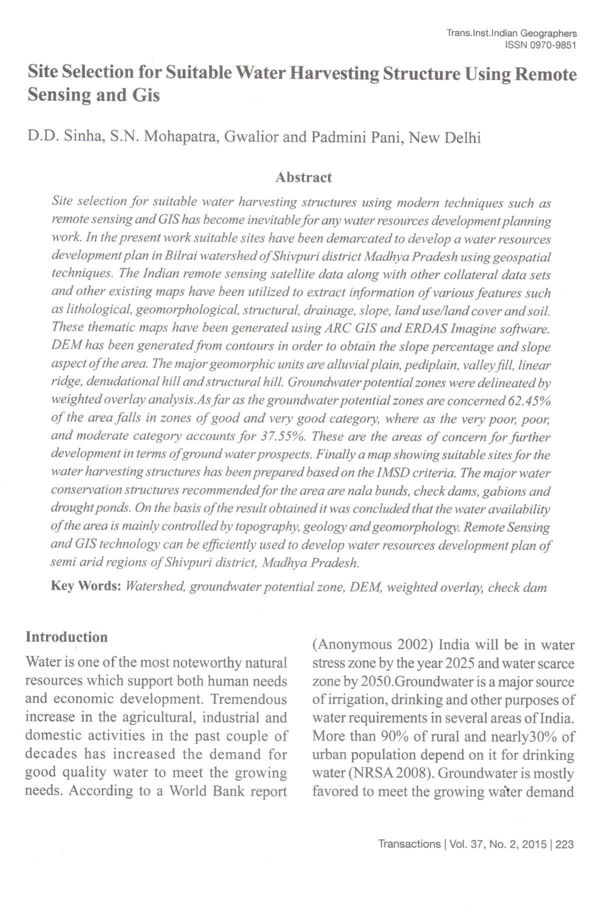 (PDF) Site Selection for Suitable Water harvesting structure Using ...