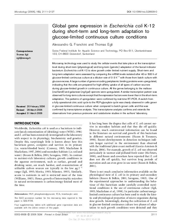 (PDF) Global gene expression in Escherichia coli K-12 during short-term ...
