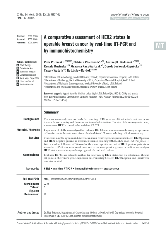 (PDF) A comparative assessment of HER2 status in operable breast cancer ...