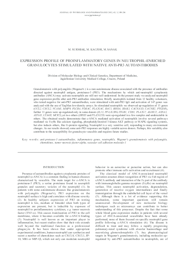 (PDF) Expression profile of proinflammatory genes in neutrophil ...
