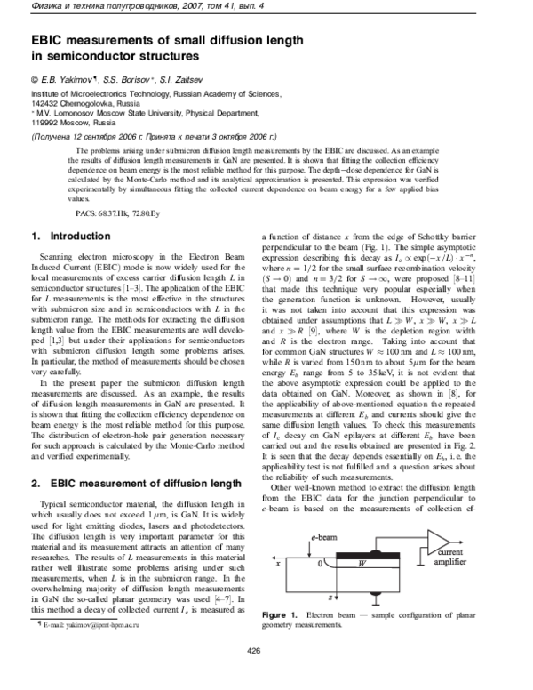 (PDF) EBIC measurements of small diffusion length in semiconductor ...
