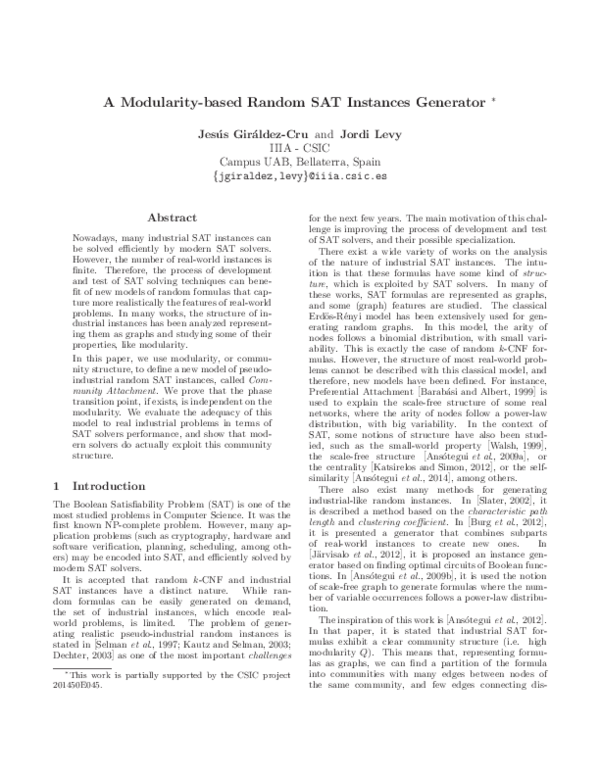 (PDF) A Modularity-based Random SAT Instances Generator