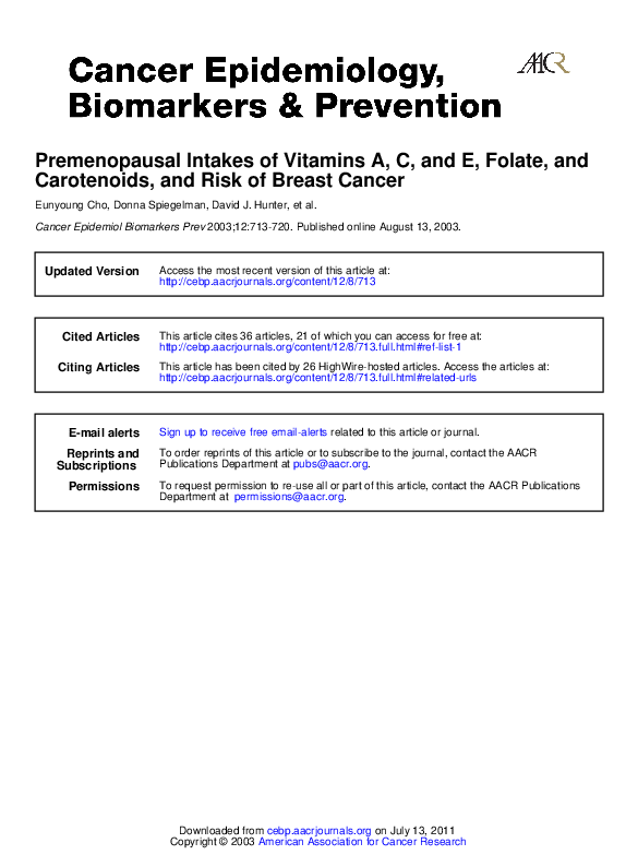 (PDF) Premenopausal intakes of vitamins A, C, and E, folate, and