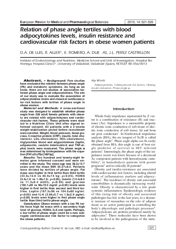 (PDF) Relation of phase angle tertiles with blood adipocytokines levels ...