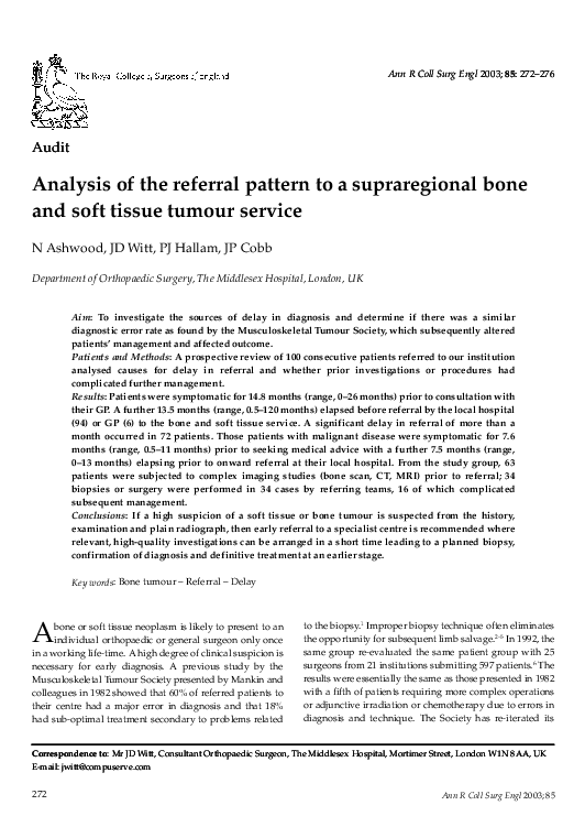(PDF) Analysis of the referral pattern to a supraregional bone and soft ...