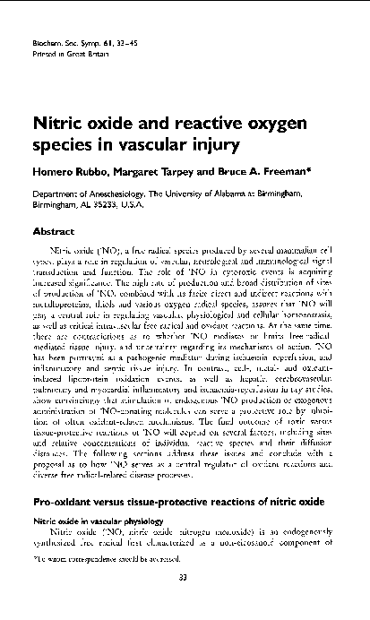 (PDF) Nitric oxide and reactive oxygen species in vascular injury