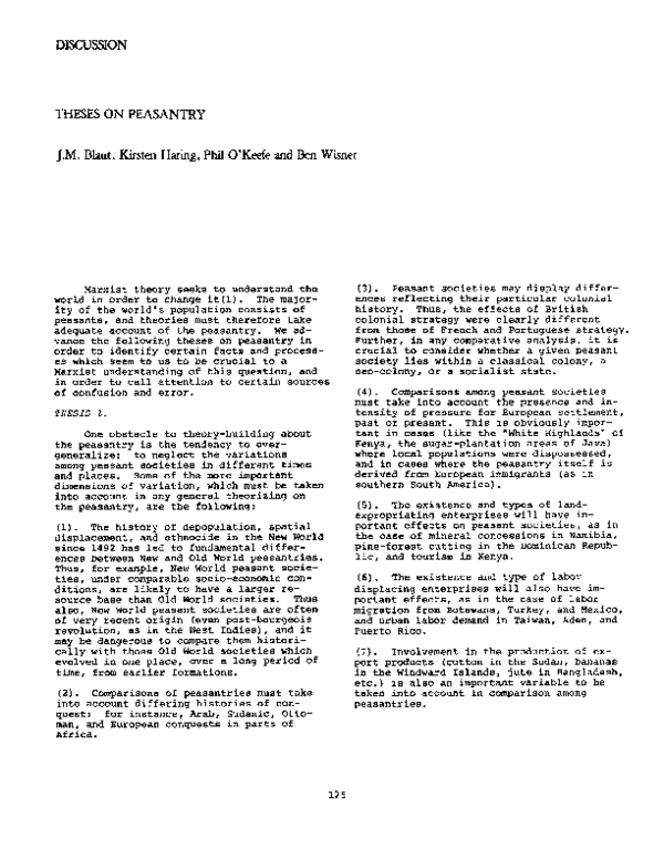 (PDF) THESES ON PEASANTRY