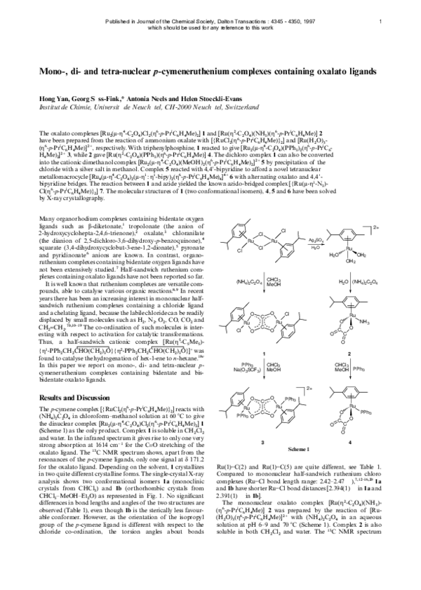 (PDF) Mono-, di- and tetra-nuclear p-cymeneruthenium complexes ...
